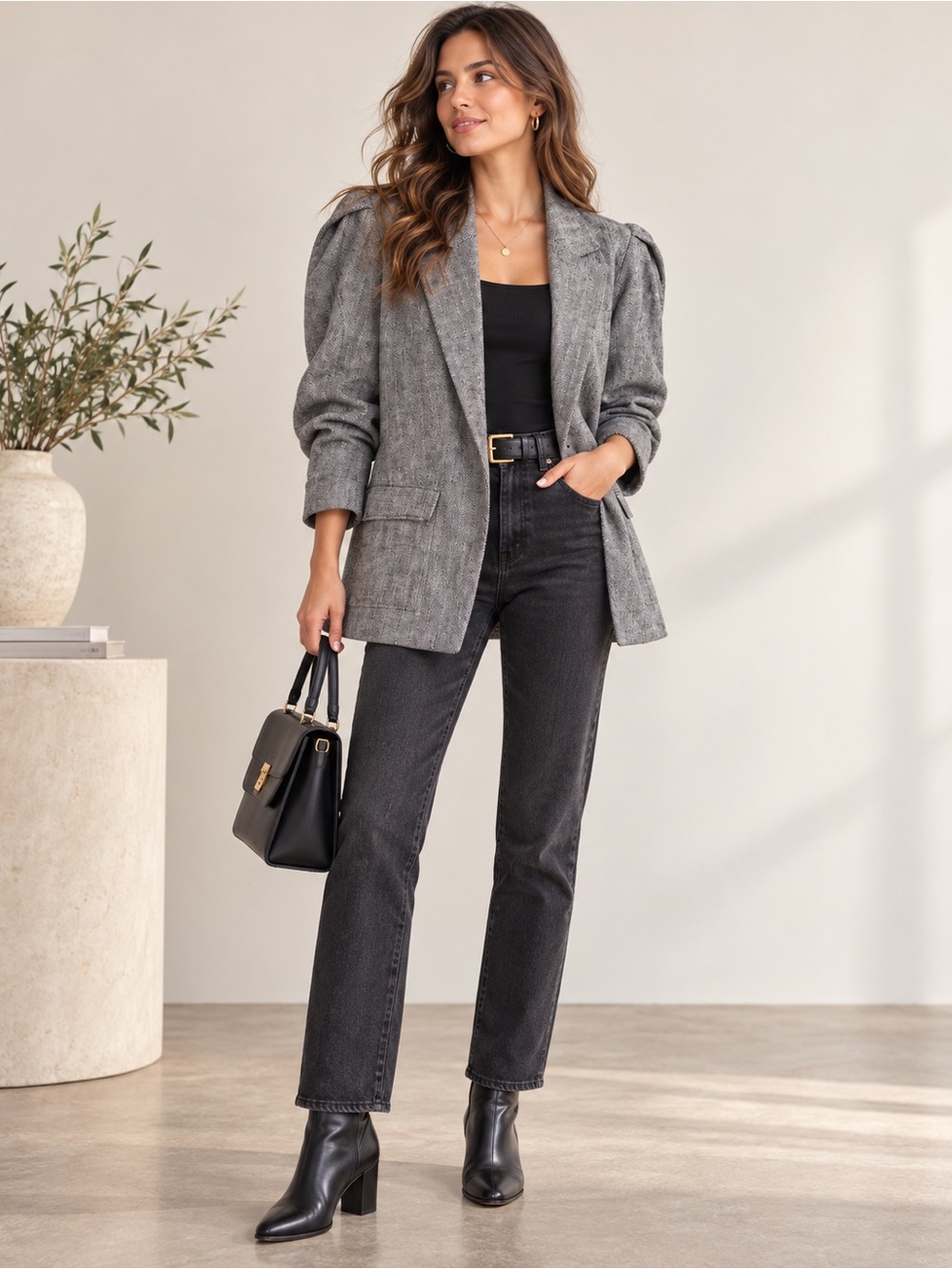 Rachel Comey x Target Herringbone Blazer Jacket Puff Shoulder Gray XS
